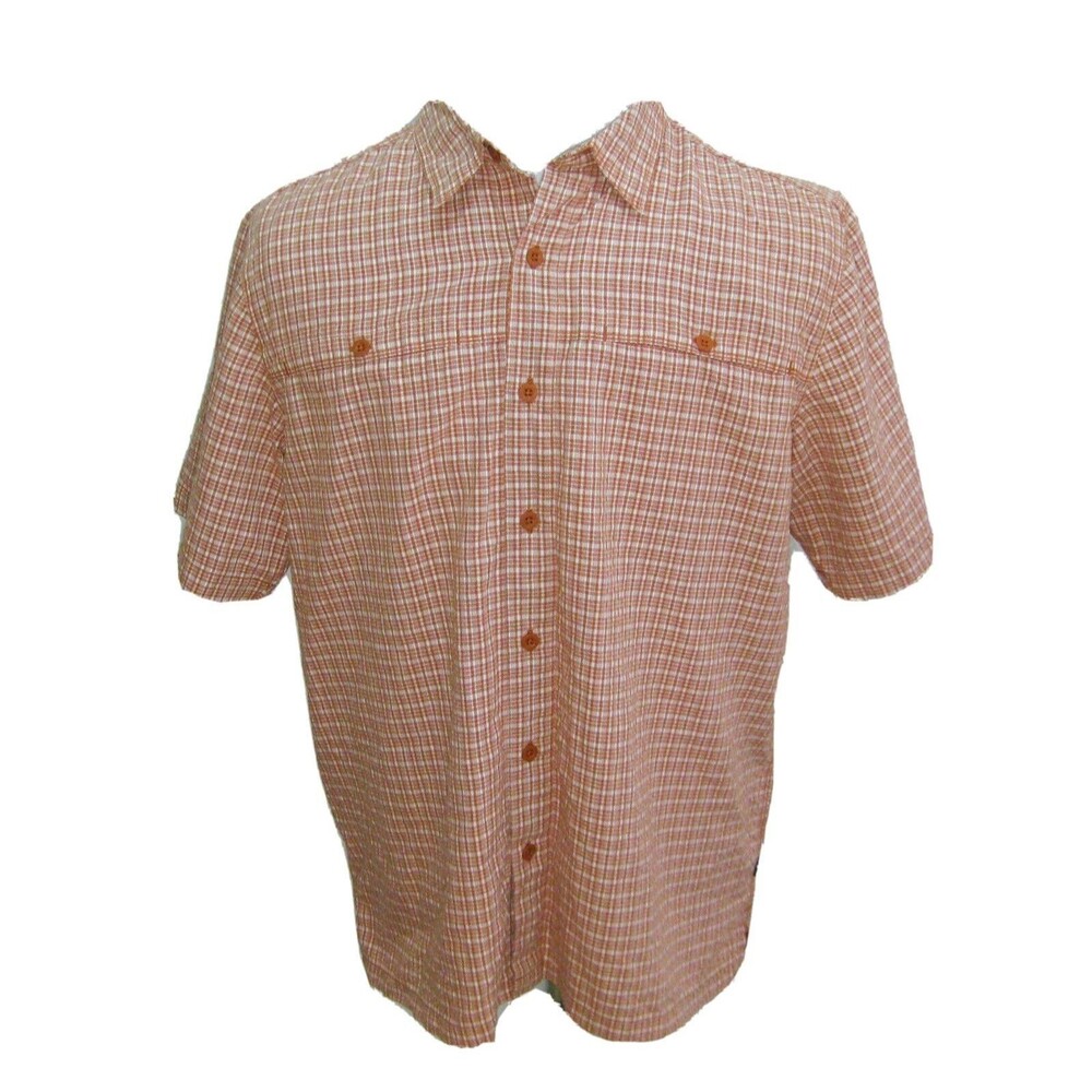 THE NORTH FACE Men's (Size Large) Orange Checks Short Sleeve Button Front Shirt